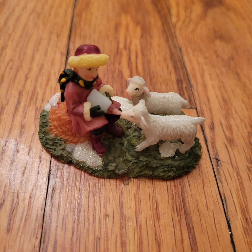 O'Well Young Shepherd Bottle Feeding Lambs Christmas Holiday‎ Village Figurine